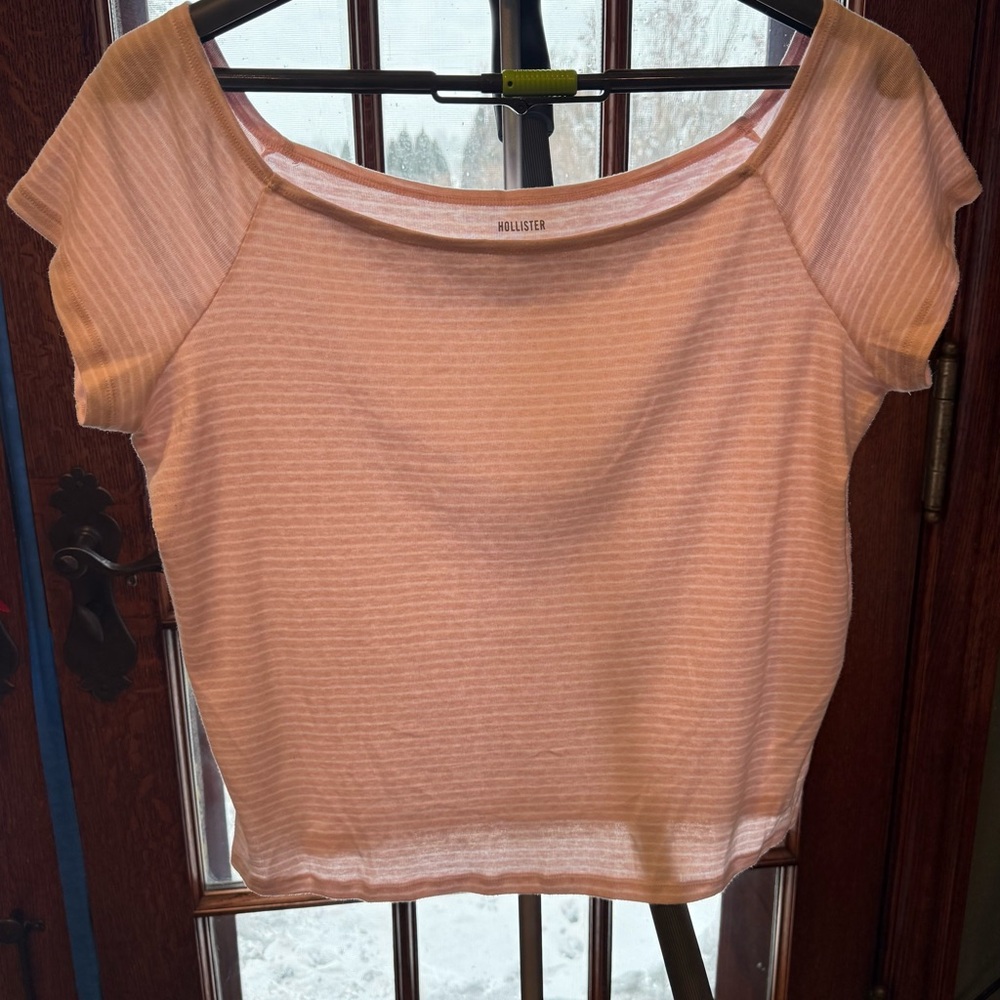 Hollister Women's Light Pink Striped Tee